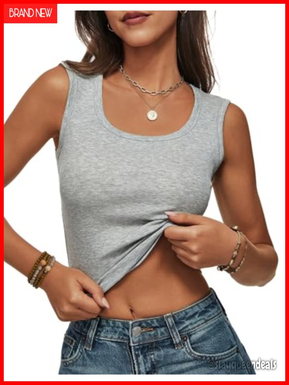 Ribbed Cropped Tank Top Scoop Neck Wide Strap Summer Basic Sleeveless